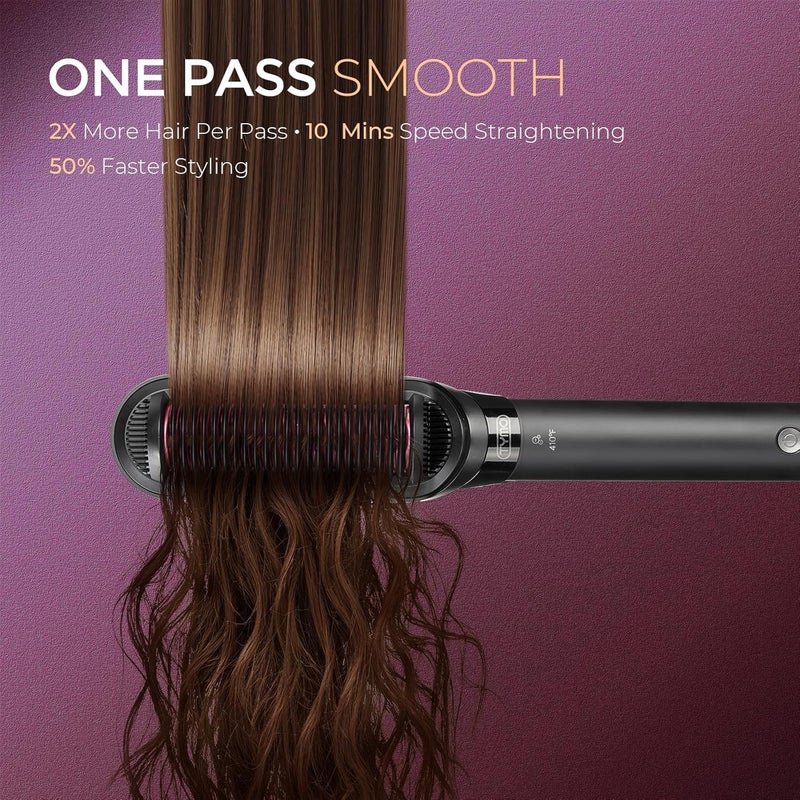 TYMO Flat Iron Hair Straightener Brush 2 in 1, 200M Ions Hair Straighteners for Women, Ceramic Dual Voltage Straightening Hot Comb for Anti-Frizz Straights, Waves, Curls, 3X Less Heat Damage, Black - Image 3